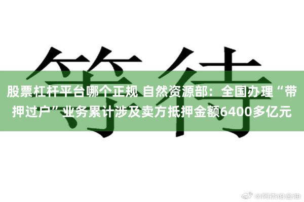 股票杠杆平台哪个正规 自然资源部：全国办理“带押过户”业务累计涉及卖方抵押金额6400多亿元